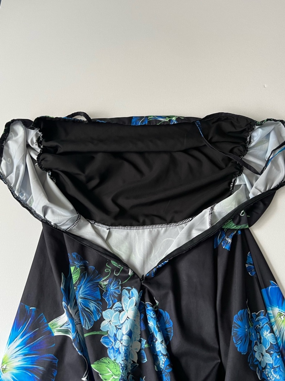 Women’s Black Floral Dress with Blue Morning Glory Print - L - Picture 3 of 9